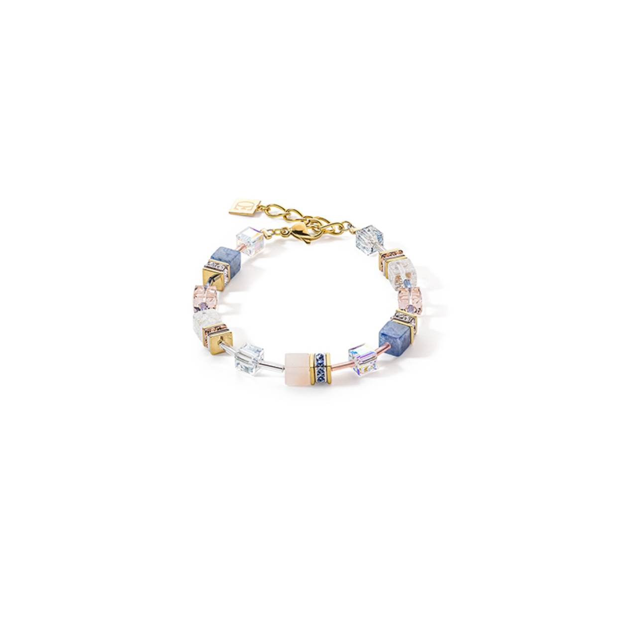 Coeur de Lion armband met echte rosa aventurijn en bergkristal. Door het verlengkettingtje is deze armband op verschillende lengtes te dragen. 