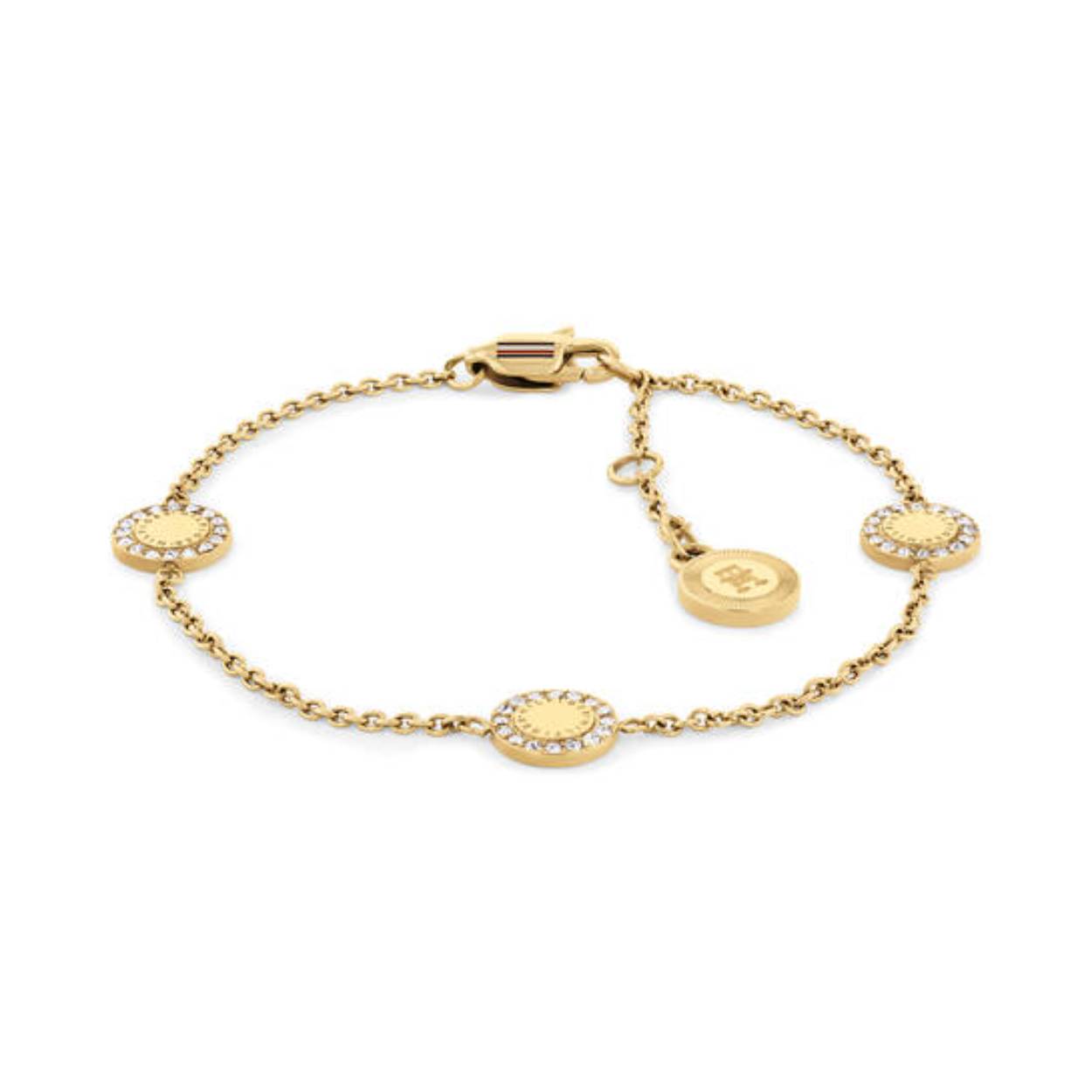 Tommy Hilfiger Jewels TJ2780905 Armband Dames Staal 19cm
Deze armband van Tommy Hilfiger uit de jewelry serie MINI CRISTALS met nr: TJ2780905 is een verfijnd model. De goudkleurige stalen dames armband heeft een ankerschakel met meerdere plaatjes over de lengte verdeeld. In de rand van het plaatje zitten hele fijne kristallen op rij. De armband heeft divere tussenoogjes waardoor hij op de lengte 16 tot 19cm te dragen is. Ook leuk te combineren met andere armbanden en sieraden van Tommy Hilfiger.

Het merk:
Tommy Hilfiger is wereldwijd één van de grootste designer lifestyle merken en is internationaal bekend om haar classic American cool stijl. De sieraden zijn voor dames en heren met een eigen stijl, die niet bang zijn om dit aan de wereld te laten zien.

Specificaties:
- Fijne schakelarmband goudkleurig
- Materiaal: Staal
- Totale lengte 19cm
- Dames sieraad
