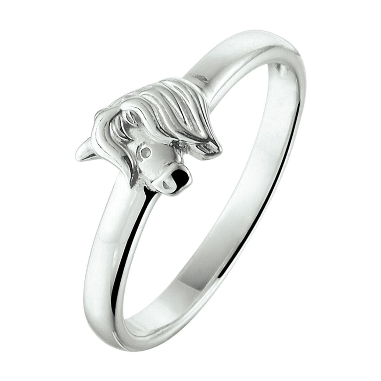 Gerhodineerd 925 zilveren ring uitgevoerd met een eenhoorn. De ring heeft een breedte van 6mm.