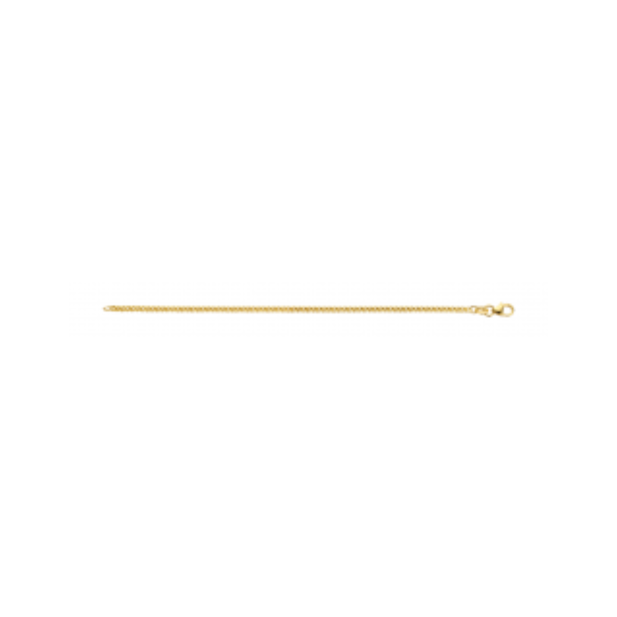 14krt geelgouden collier met zilverkern. Schakel: Gourmet. Diameter: 1.4mm. Lengte: 45cm