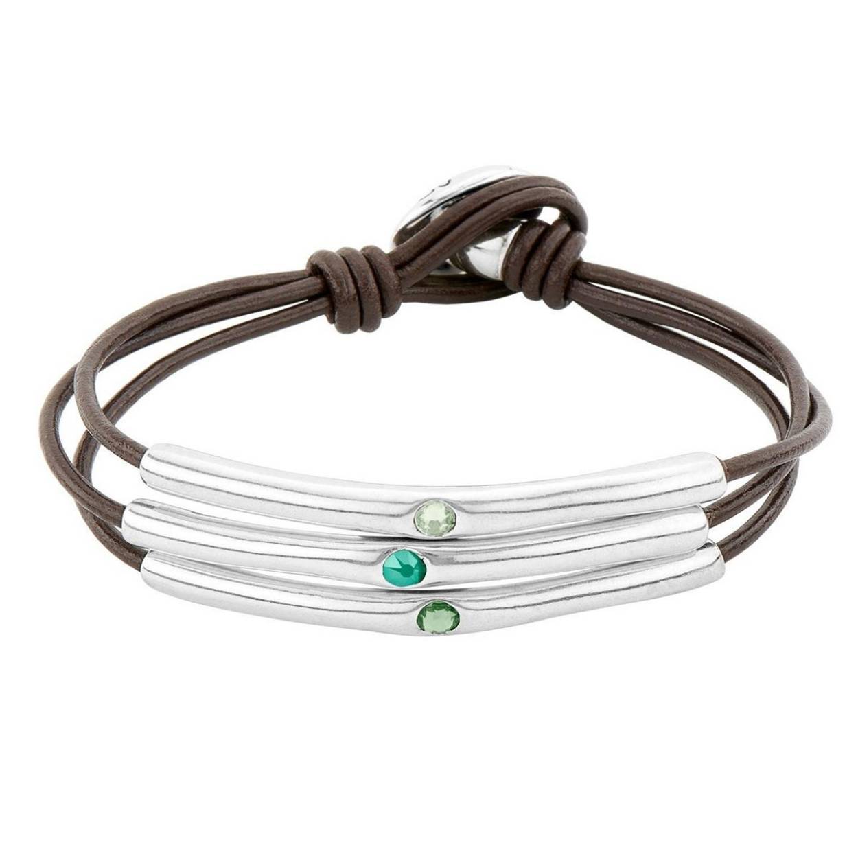 Unisex triple turn armband met bruin leren basis en zilveren buisvormige details. Een uniek juweel gemaakt door UNOde50, gemaakt in Spanje en 100% handgemaakt.