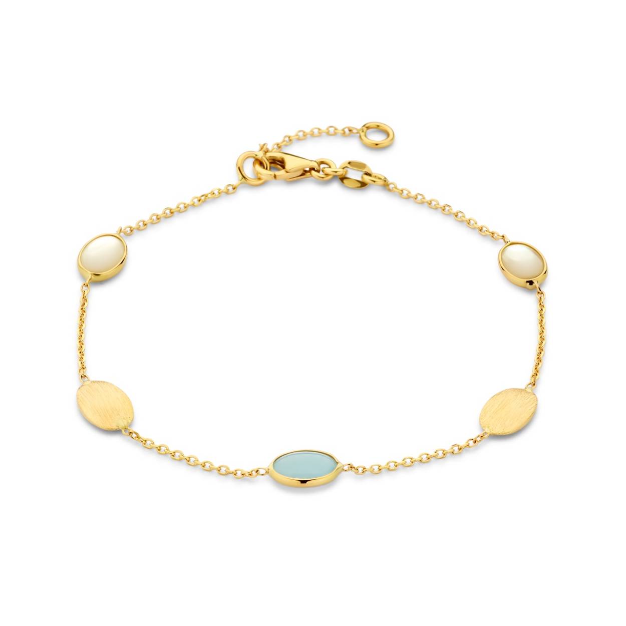 Geelgouden armband met parelmoer en calcedon
