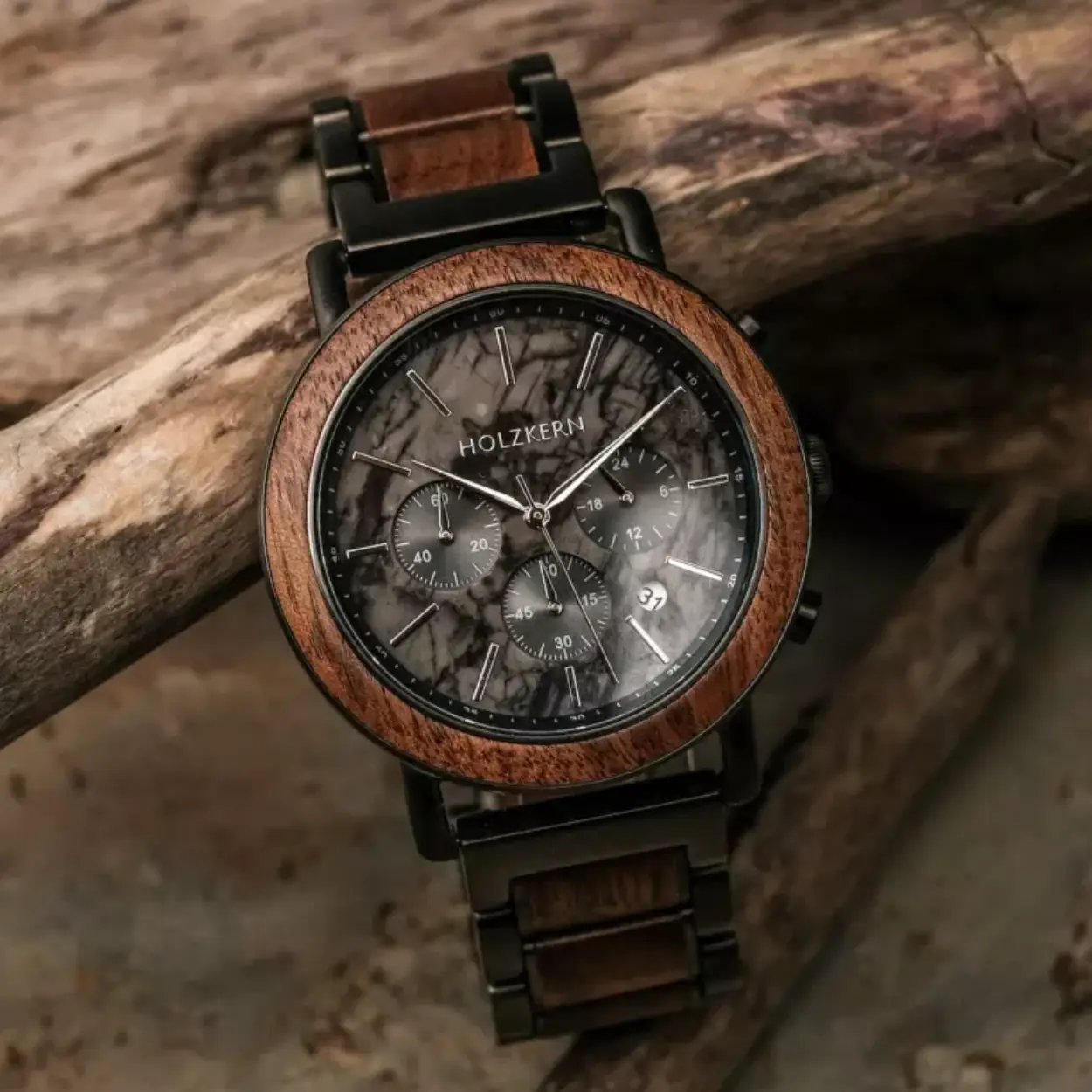 Heren horloge in de kleur walnut/marble