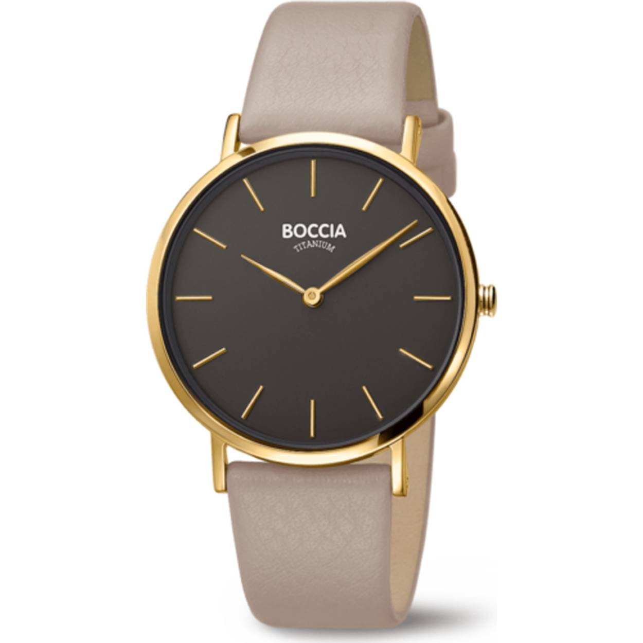 Boccia Titanium  3273-04
Dit Boccia Titanium dameshorloge heeft een titanium kast. Het horloge heeft een kastdiameter van 36 mm en mineraalglas. De band van het horloge is van leer. Of je nu sportief of chique gekleed gaat, dit horloge past bij elke outfit en iedere gelegenheid. 

HET MERK
Boccia Titanium: de specialist in het edelmetaal titanium � horloges en sieraden van puur (99,7%) titanium. Titanium heeft een hoog draagcomfort: het is licht in gewicht, huidvriendelijk en neemt de temperatuur van de huid snel aan. 

SPECIFICATIES
- Mineraalglas
- Ronde titanium horlogekast, � 36 mm
- Bruin lederen horlogeband
- Grijze wijzerplaat
- 3 ATM

