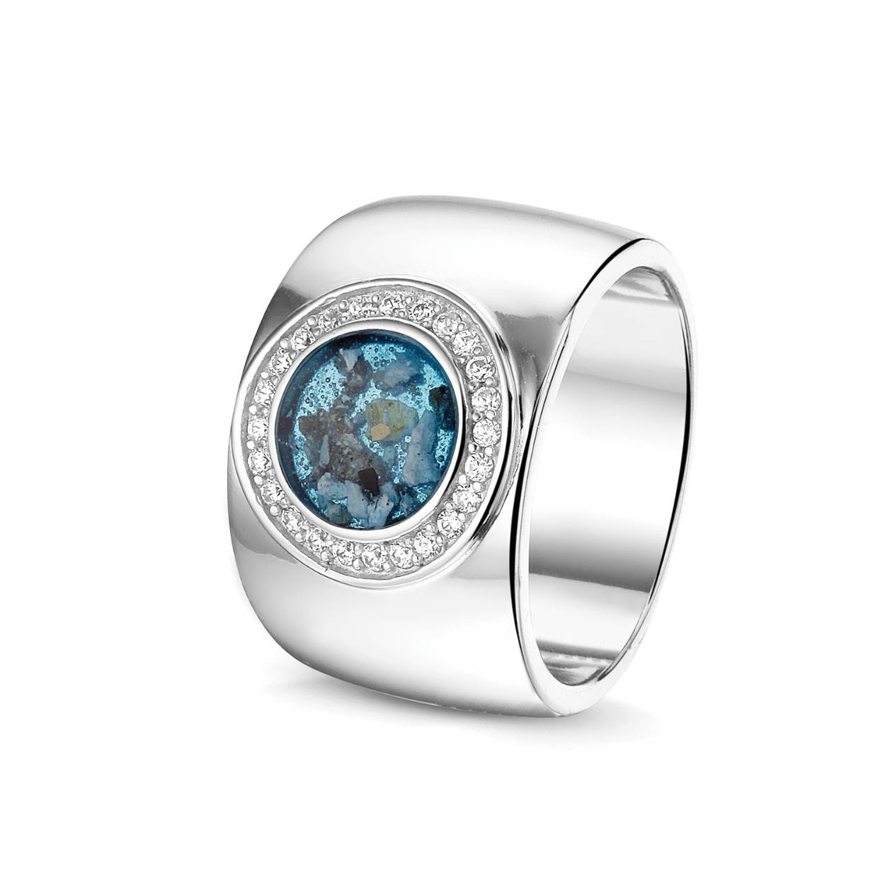 Zilveren ring met de mogelijkheid voor as of een vingerafdruk.