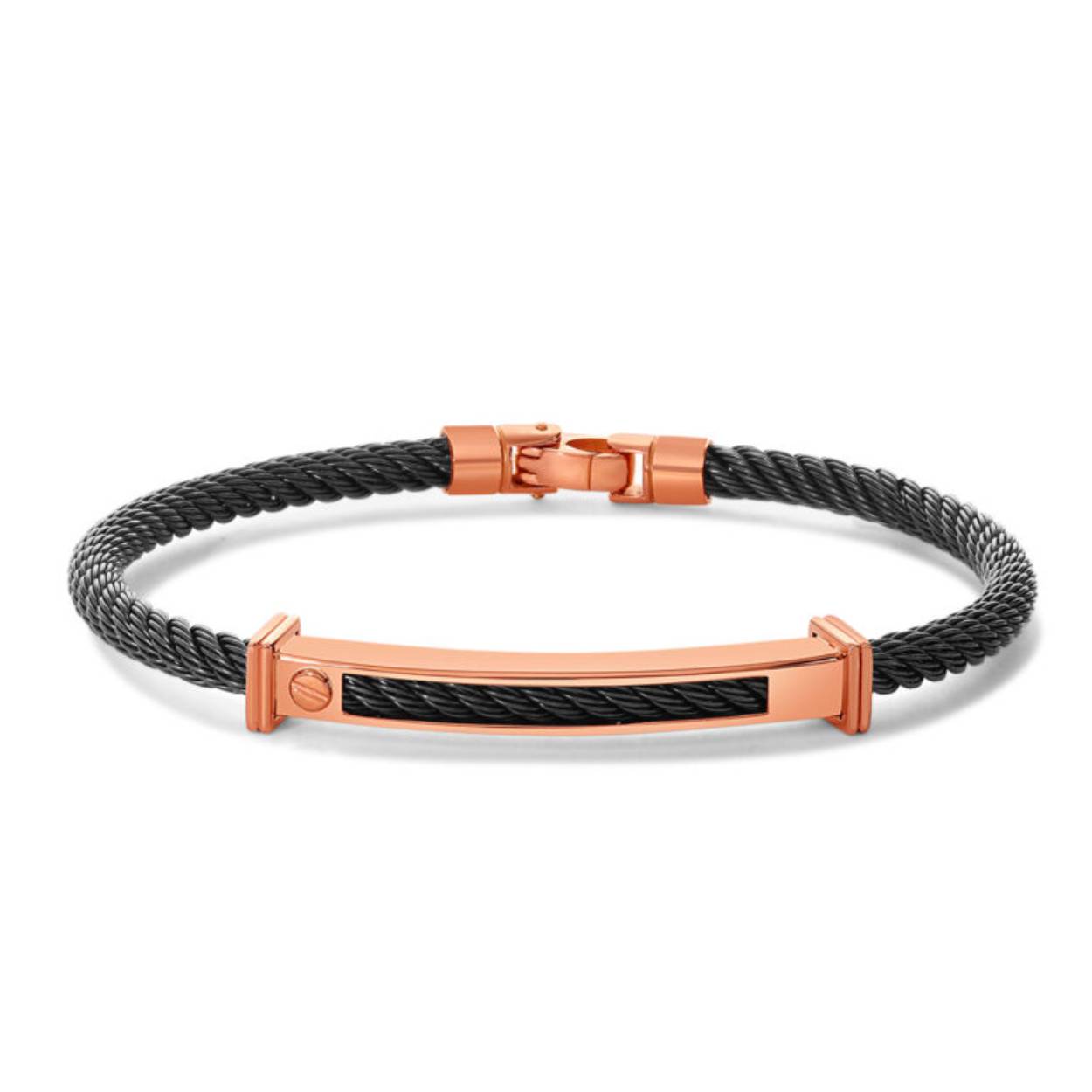Ontdek de moderne elegantie van de Bespoke JH Brummer Rose Gouden Heren Armband. Vervaardigd met een unieke combinatie van rose goud en zwart staal, straalt deze armband stijl en verfijning uit, perfect voor elke gelegenheid.
