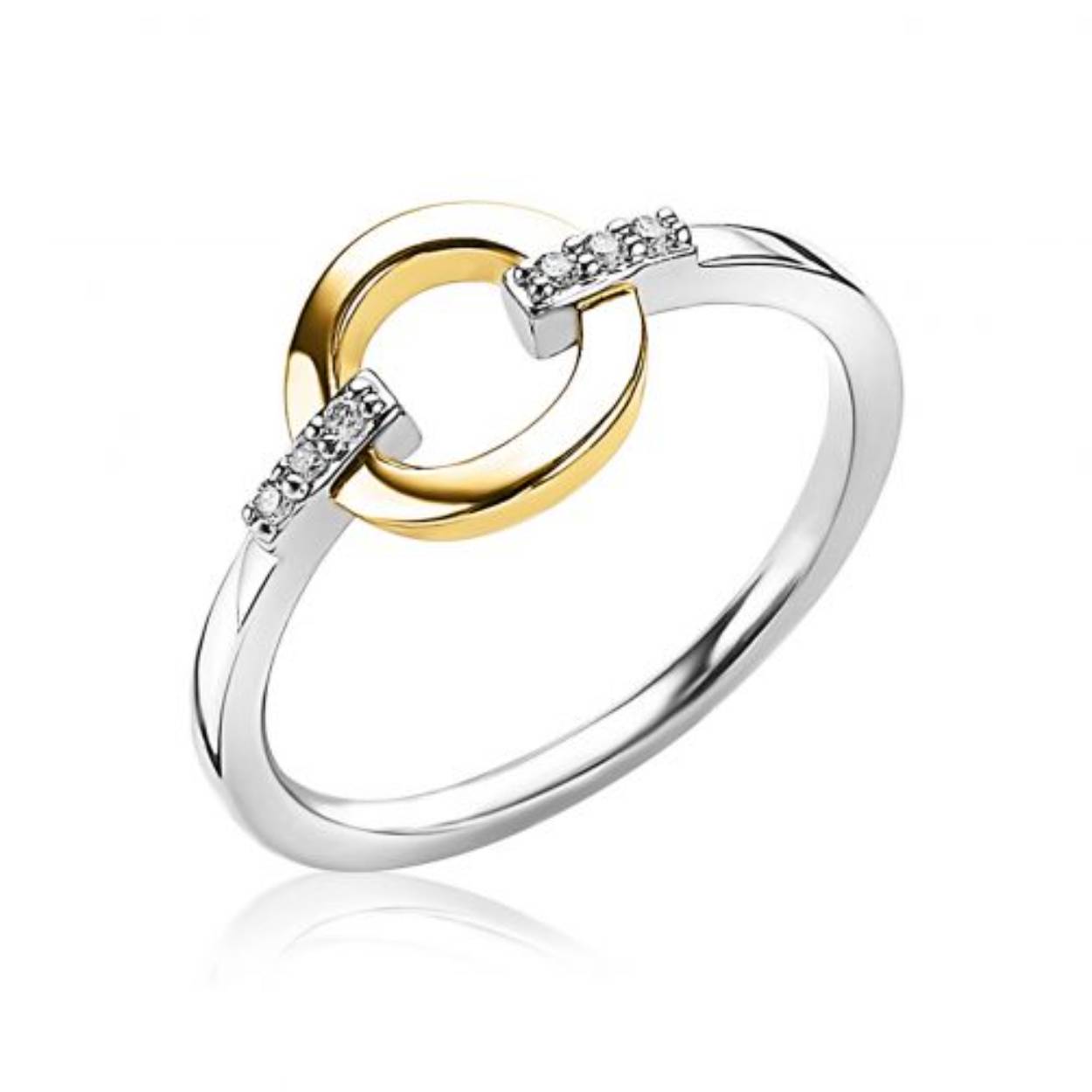 ZINZI zilveren ring geel verguld rond wit