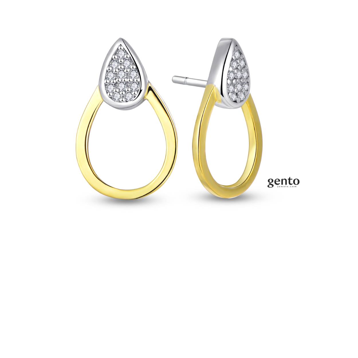 Bicolor (zilver/goudkleurige) oorstekers met zirkonium steentjes.
Materiaal: 925 zilver