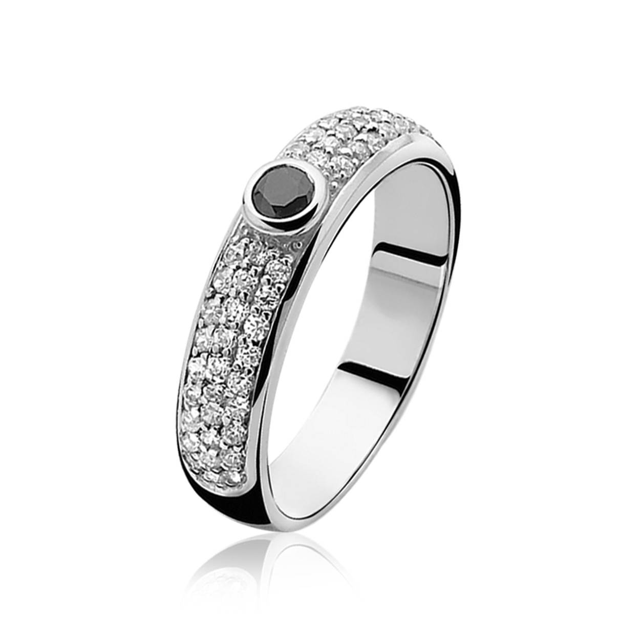 Zinzi zilveren ring wit/zwart zirkonia mt54 zir764