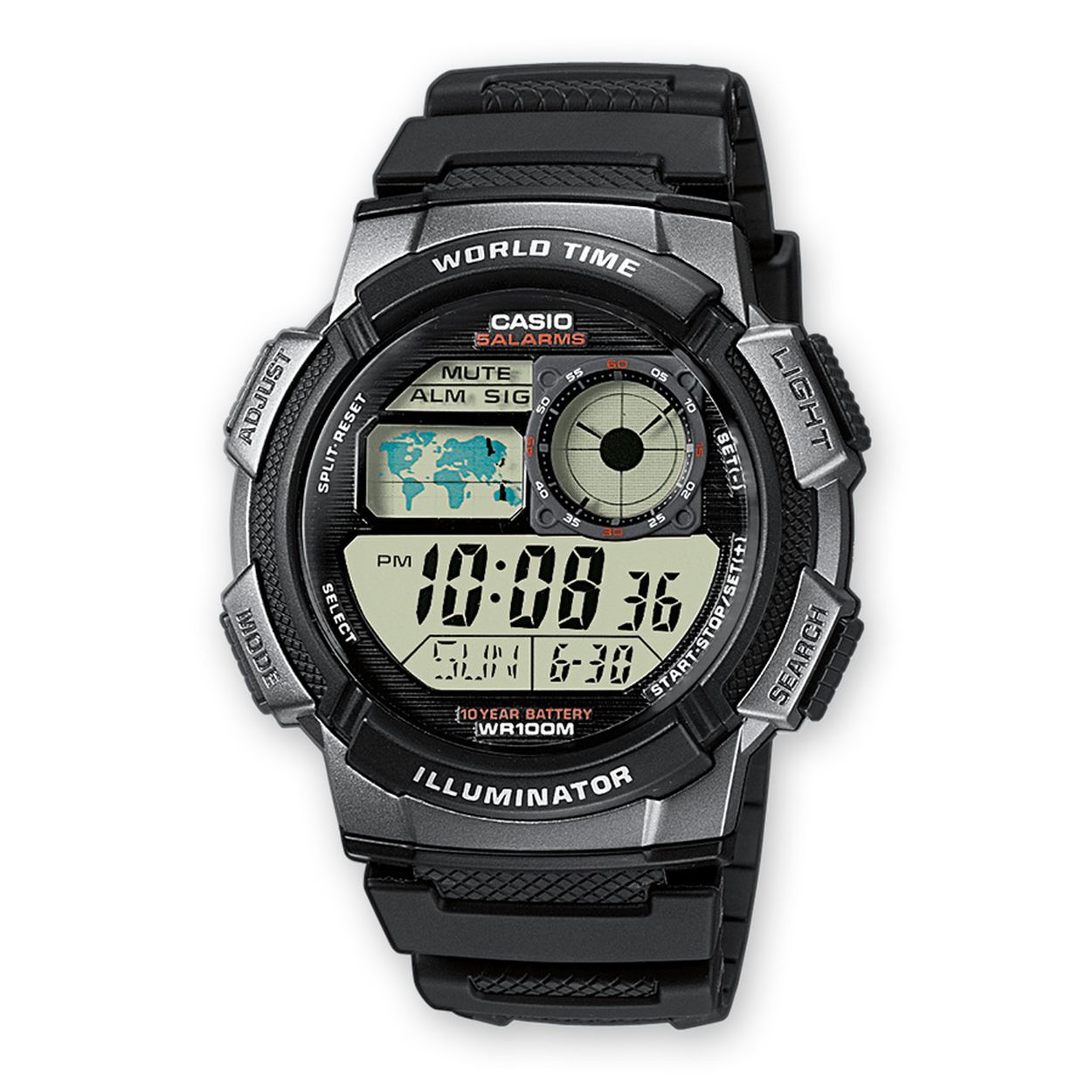 Dit horloge van Casio komt uit de collectie: CASIO Collection Men. Dit horloge heeft de volgende functies: LED lampje, 5 alarmen per dag, Automatische kalender, 12/24-uurs tijdweergave, Knopgeluiden aan/uit, Stopwatchfunctie - 1/100 sec. - 24 uur, Wereldtijden
