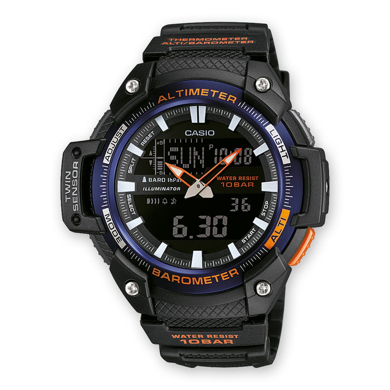 Dit horloge van Casio komt uit de collectie: CASIO Collection Men. Dit horloge heeft de volgende functies: Illuminator, 5 alarmen per dag, Automatische kalender, 12/24-uurs tijdweergave, Thermometer (-10�C / +60�C), Hoogtemeter 10.000 m, Knopgeluiden aan/uit, Bestand tegen kou (-10 �C), Stopwatchfunctie - 1/100 sec. - 24 uur, Wereldtijden