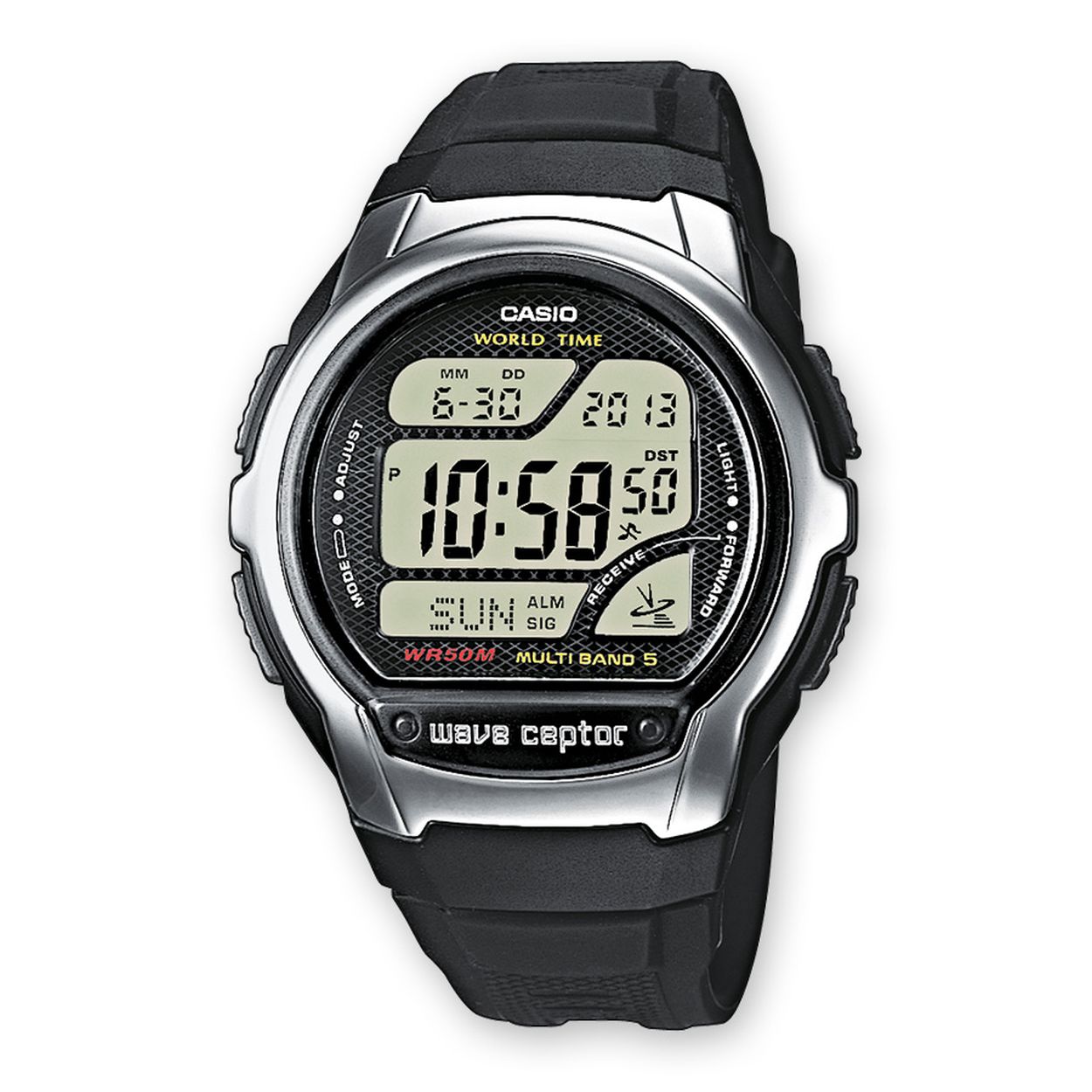 Casio horloge WV-58E-1AVEF heren digitaal radiografisch kunststof 5 ATM 

Algemeen
Geslacht: heren
Model: WV-58E-1AVEF

Voordelen
- band plastic/silicone zwart
- uurwerk zet zichzelf automatisch op de juiste tijd (radiografisch)
- digitale tijdsweergave
- spat waterdicht: handenwassen, regen
- maat kast 53.4mm