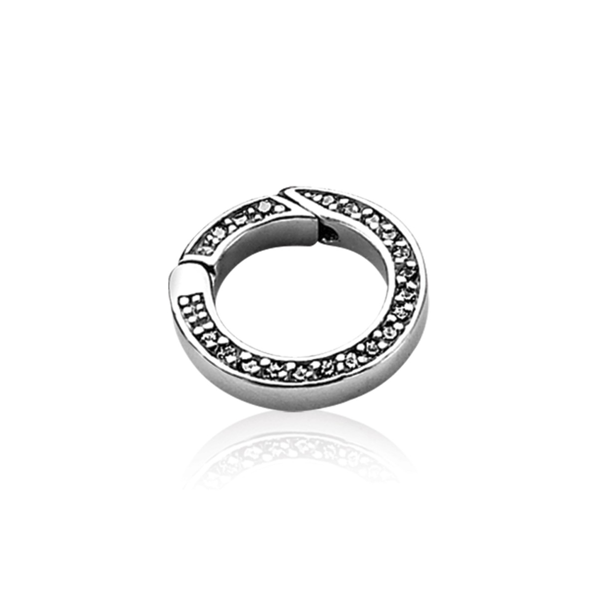 ZINZI zilveren ronde siersluiting bezet met witte zirconia's. Deze sluiting heeft een grootte van 18mm. Mooi om te gebruiken aan diverse armbanden of colliers.
