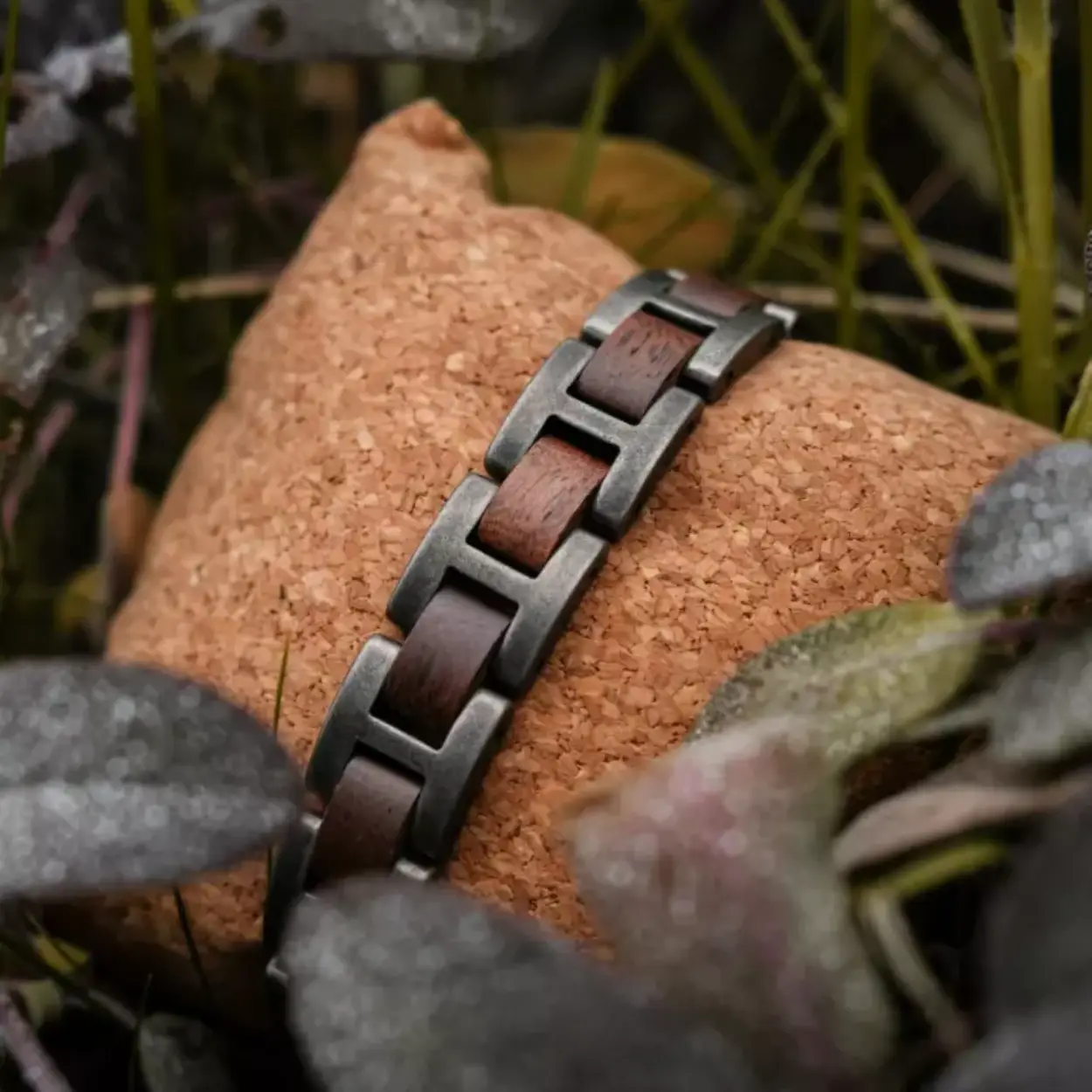 Heren armband in de kleur walnut/antique silver