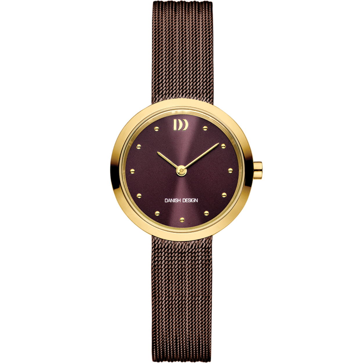 Danish Design dames horloge IV74Q1210 
Goudkleurige kast met bruine wijzerplaat
Bruine mesh band
3 ATM waterdicht