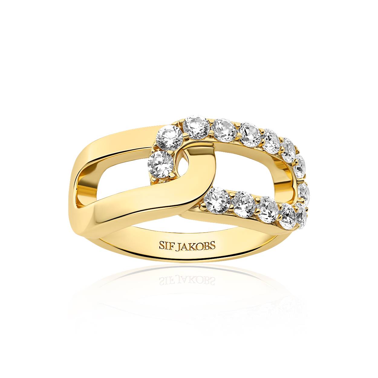 Sif Jakobs ring 'Capizzi Due'  SJ-R42238-CZ-YG-54 zilver 18 krt. goldplated
Ringmaat: 54
Breedte in mm: 9
