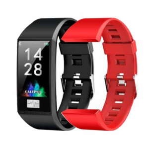 Calypso K8500 Fitness Tracker Afmetingen horlogekast: 40 x 20 mm Zwarte siliconen band, extra rode siliconen band. Gemakkelijk afwisselen van horlogeband. Draadloos opladen!