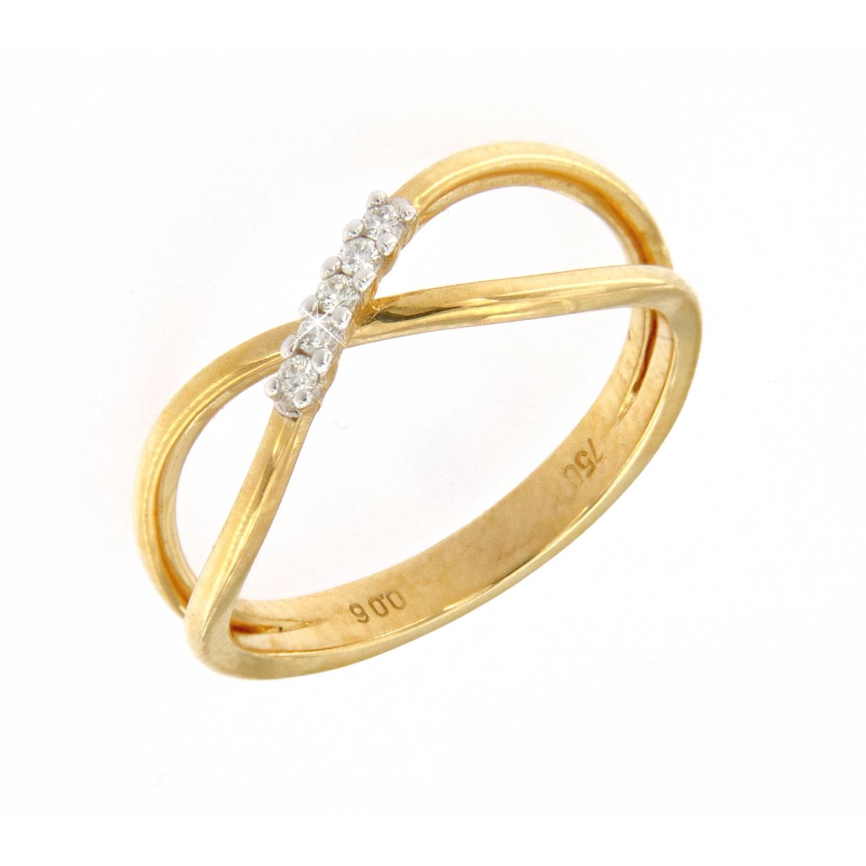 ring in geel goud 18kt met diamant 0.06ct gezet in wit goud