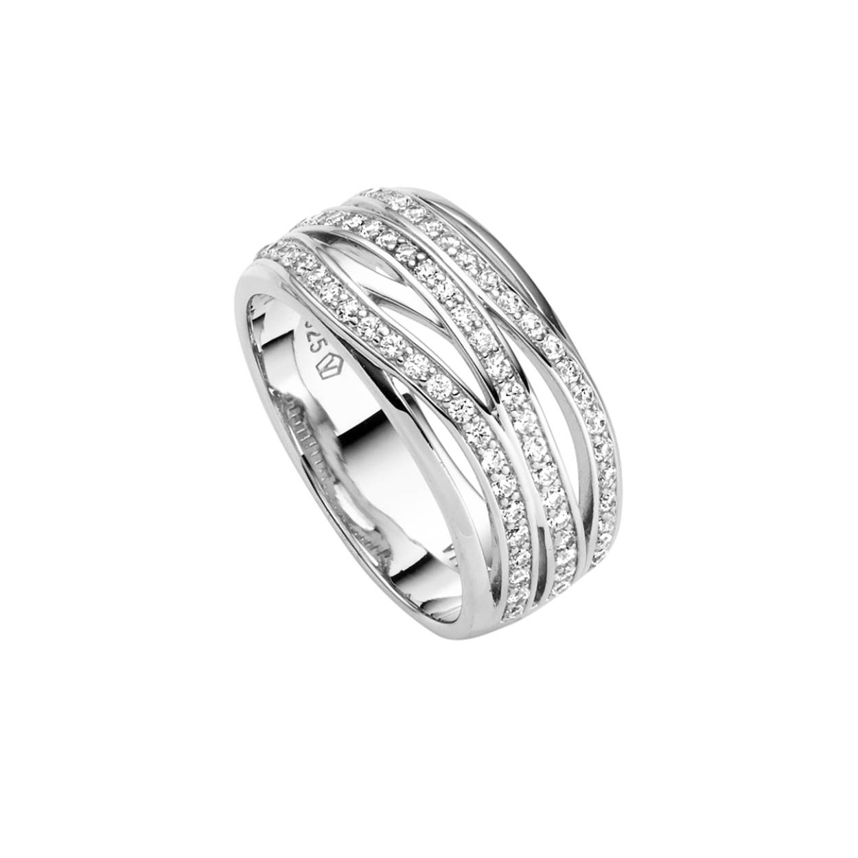 Zilveren Viventy ring met zirkonia. De maat van deze ring is 17,25mm (54). Combineer deze ring met een bijpassend collier of oorsieraden.