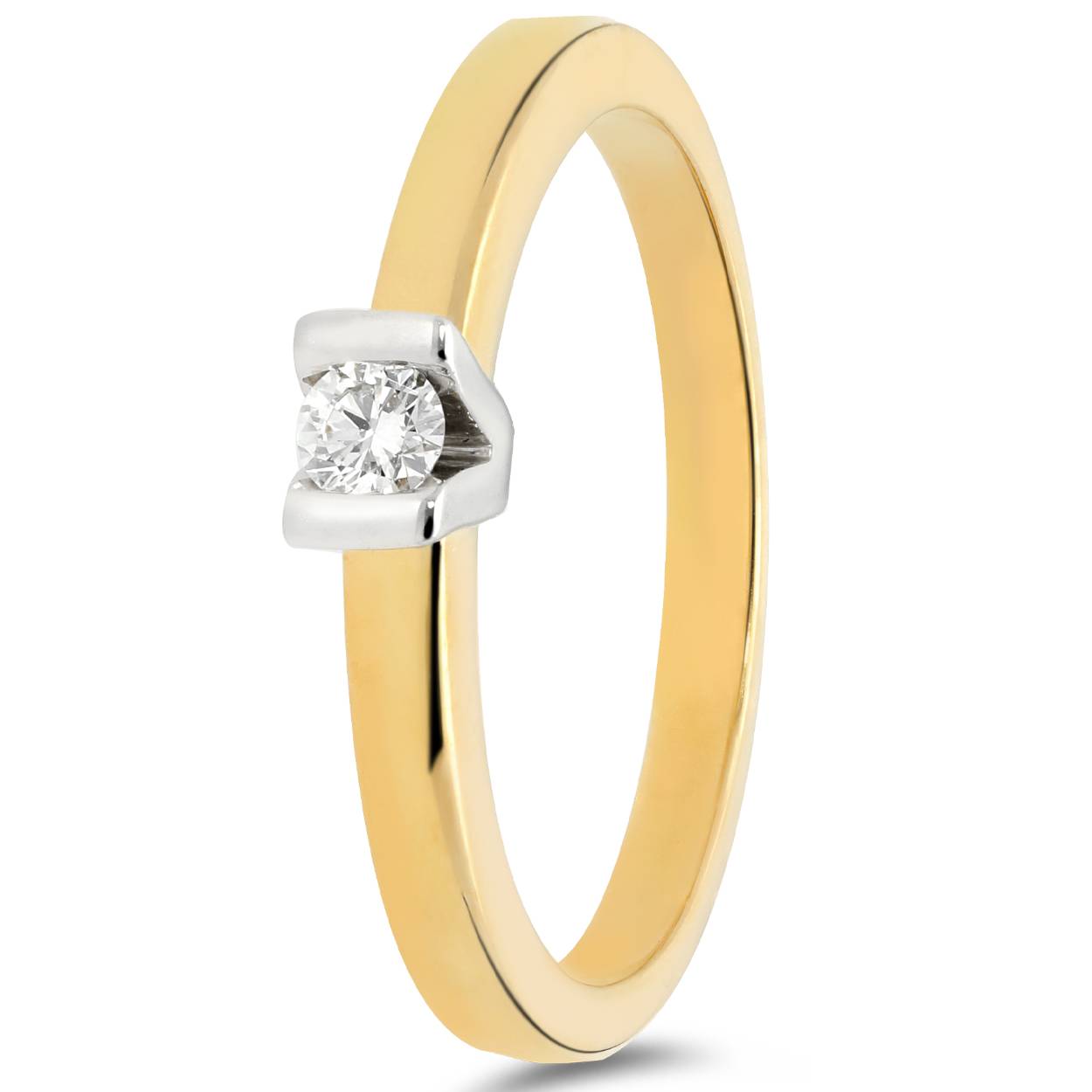 Gouden bi-colour dames ring met briljant 1x0.09 H/SI