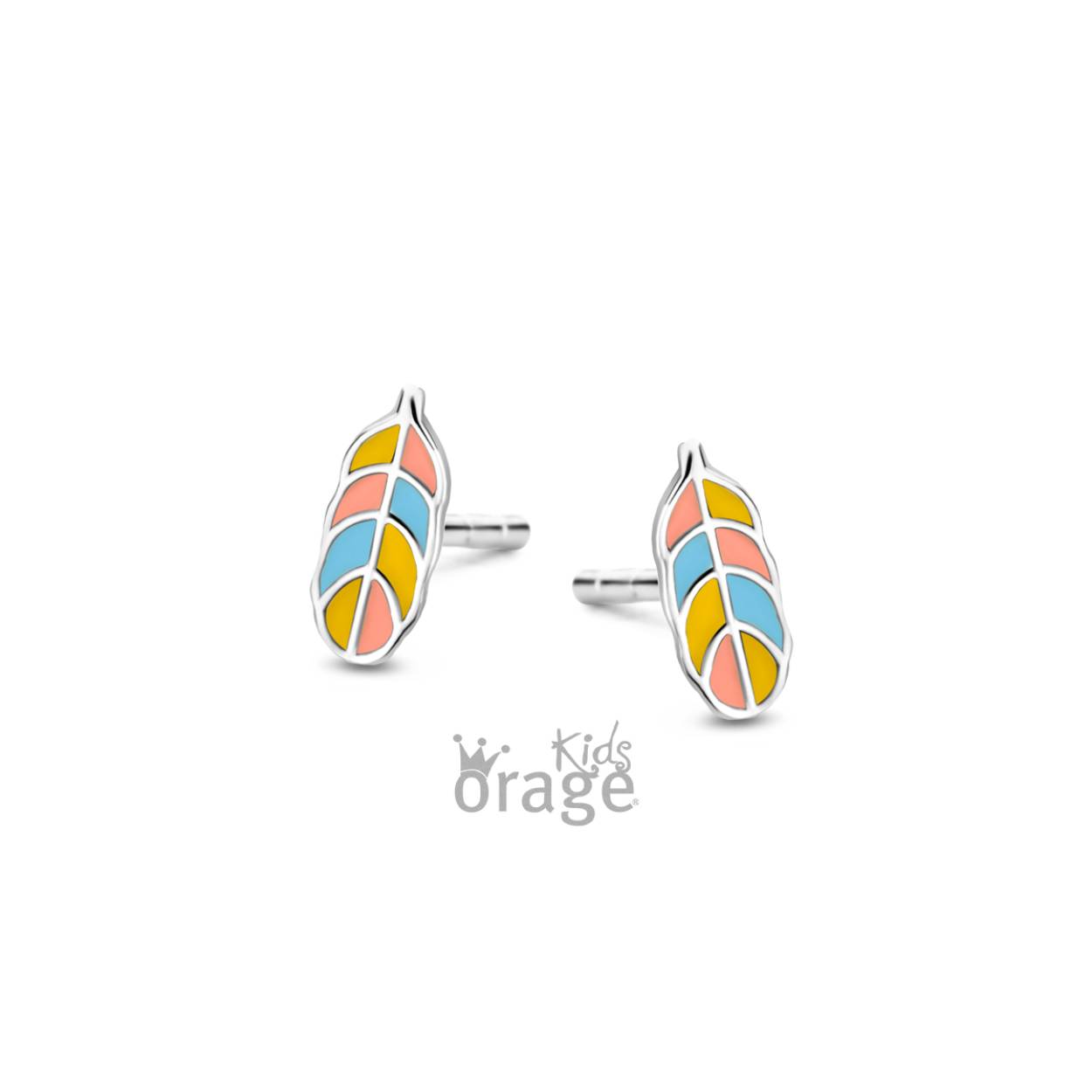 Orage Kids oorstekers veertjes met kleur - K2726