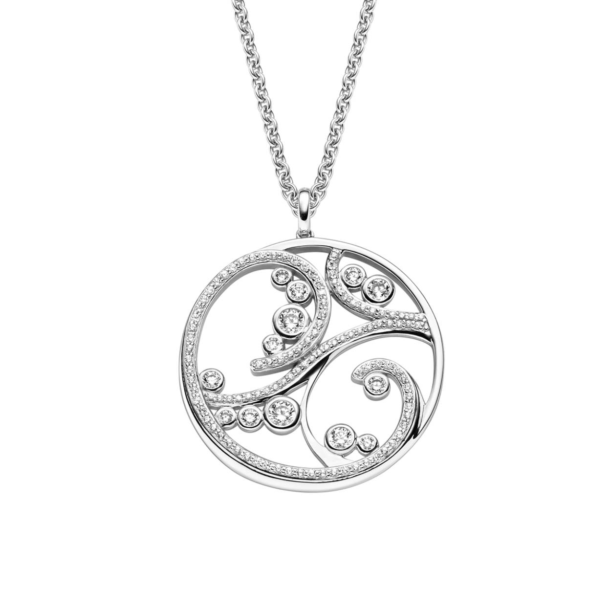 Chique zilveren collier met zirkonia. Tevens bijpassende oorsieraden verkrijgbaar.