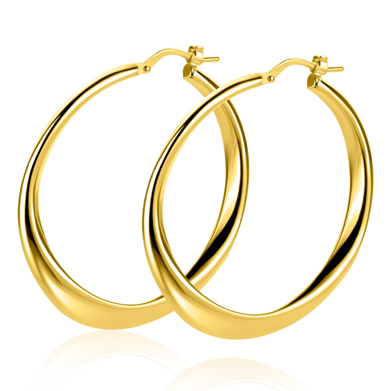 40mm ZINZI gold plated zilveren oorringen met organisch gevormde buis 3,5mm breed en handige bovensluiting ZIO2702G
