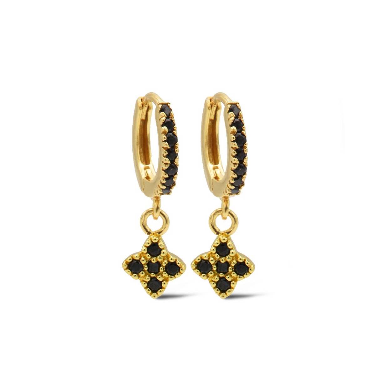 Karma Jewelry Hinged Hoops Symbols Black Zirconia Quatrefoil Goldplated