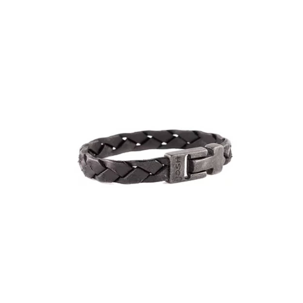 Josh armband vintage gevlochten leer zwart maat 23, armband is kleiner te maken in iedere willekeurige maat