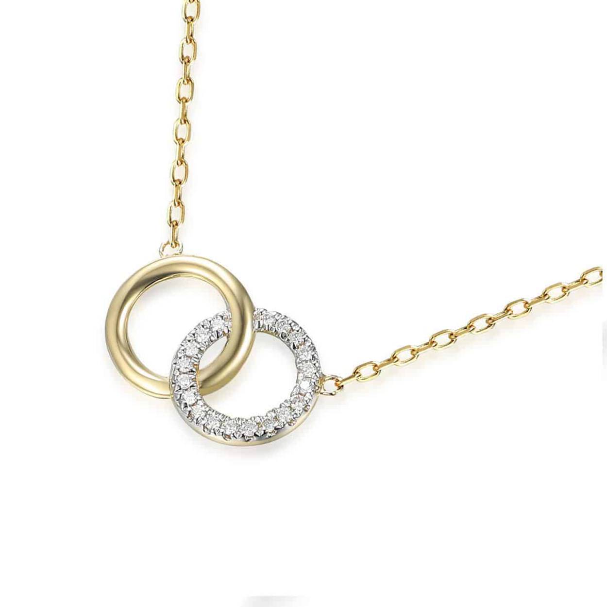 14 karaats gouden collier 45 cm met 2 ronde vormen, waarvan één gezet met diamant 0.05 crt. / H-SI
Maak de set compleet met de bijpassende oorsieraden en armband.
