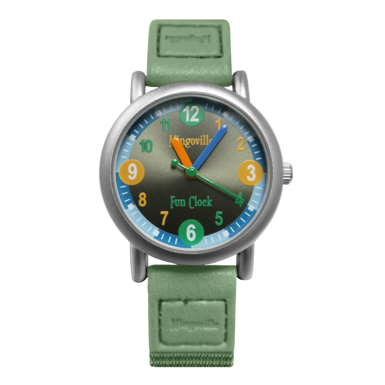 Mingoville Funclock analoge kinderhorloges zijn praktisch met duidelijk, verschillend gekleurde wijzers die het (leren) klokkijken makkelijker maken. Het horloge heeft een kast van 28mm met een nylon horlogeband. Het past al aan polsen met een omtrek van 11,5 centimeter tot maximaal 16 centimeter. Leer klokkijken met de Mingoville 'leer klokkijken' app. Mingoville Leer Klokkijken is een educatief spel dat uw kind leert klokkijken. Leer Klokkijken is gemaakt door het prijswinnende educatieve bedrijf Mingoville. Vele miljoenen kinderen over de hele wereld hebben al goed gebruik gemaakt van de educatieve spellen van Mingoville. Deze app is niet te vergelijken met de andere “klokkijk apps”. Waar de meesten apps uw kind slechts laten oefenen met een paar opdrachten, heeft Leer Klokkijken verhalen, uitleg over de klok en leuke animaties. Leer Klokkijken zal uw kind leren klokkijken met een leuk spel met veel anamaties en geweldige geluidseffecten. Zoals: . . Tekenfilmfiguren praten over de klok – Hoe werkt de grote wijzer en hoe werkt de kleine wijzer? . Tekenfilm die de relaties tussen de analoge klok en de digitale klok laat zien. . Diploma – het kind verdient een diploma als alle niveau's zijn afgerond. Het kan worden gemaild of gedeeld met anderen. . Geweldige illustraties . Echte stemacteurs . Meer dan 1000 audio bestanden . Vele uren plezier en educatieve tijd - - - Inclusief spelletjes: - - - . Maak je eigen klok .Sprekende klok . Beweeg de wijzers om klok te kijken . Kies de juiste klok om de bus te laten vertrekken . Hou de iPad of iPhone schuin om de nummer op de juiste plek op de klok te plaatsen Mingoville kinderhorloges zijn in diverse kleuren beschikbaar bij Juwelier Hendriksen in Rhenen.