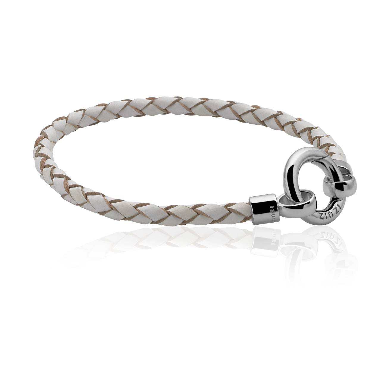 ZINZI Armband Wit Leder ZIA730Z met zilveren uiteinden en sluiting