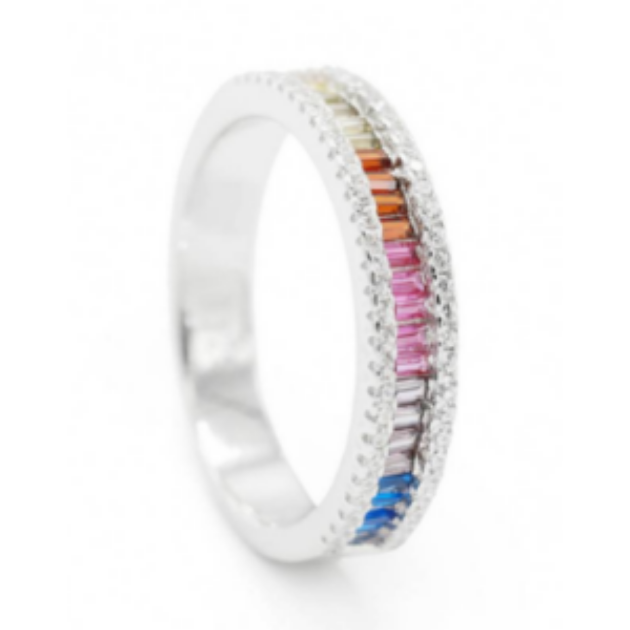 zilveren ring met zirkonia in regenboogkleur