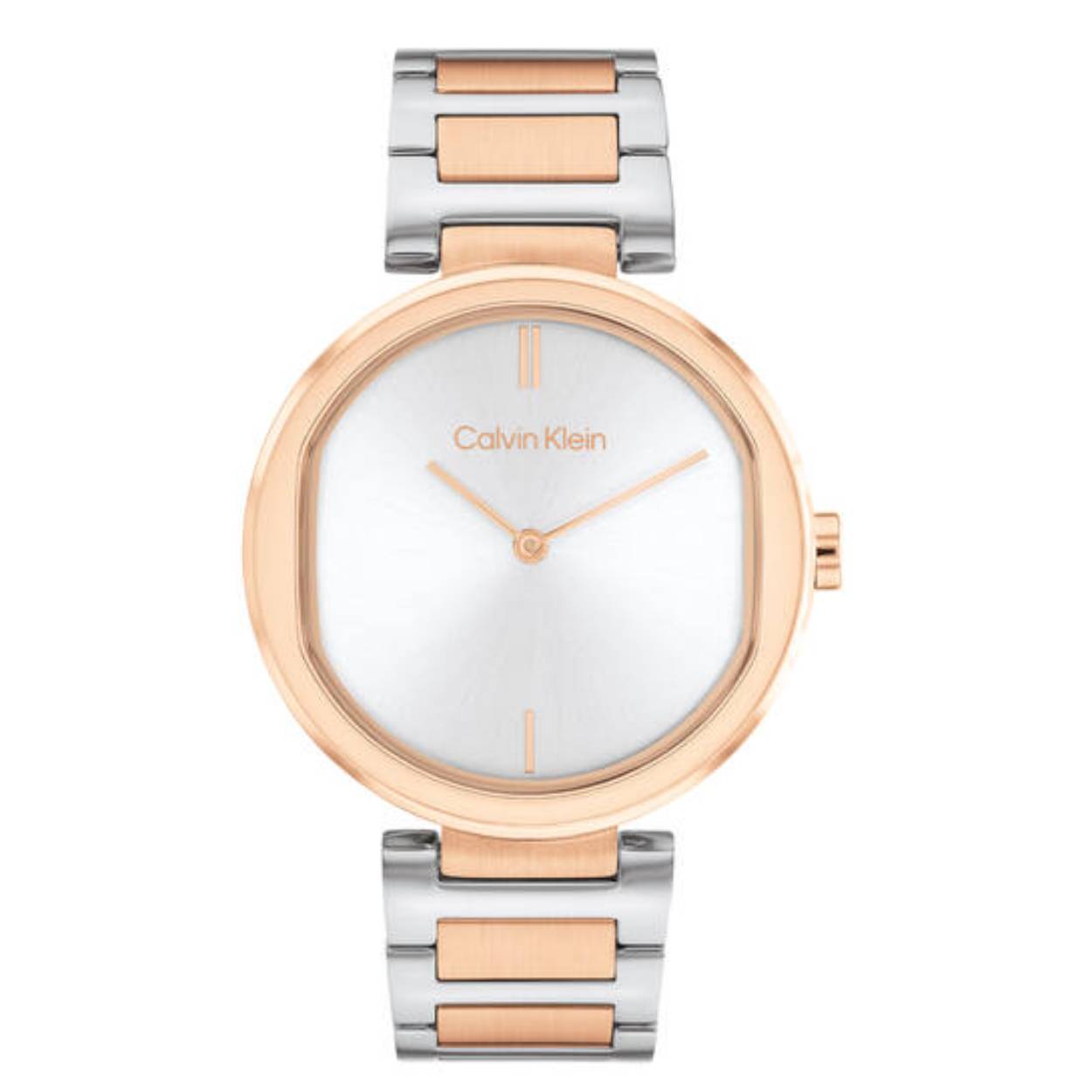 Dit Calvin Klein horloge behoort tot de Sensation collectie.
Referentienummer: 25200251

Dit bicolor horloge heeft een stalen kast en band. De kast heeft verdikkingen op 3-en 9 uur, waardoor de witte wijzerplaat wat smaller wordt. Op 6- en 12 uur heeft dit horloge rosegoudkleurige indexen. Het horloge is waterbestendig tot 3 atm en heeft mineraalglas.