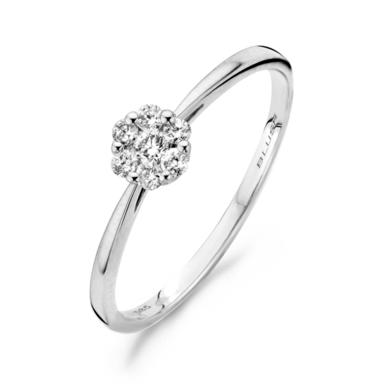 Deze elegante witgouden ring van 14k schittert met een briljant geslepen diamant. De band heeft een doorsnee van 1,5 mm en de diamant een karaatgewicht van 0,15. Prachtig om op zichzelf te dragen of om te combineren met &eacute;&eacute;n van onze andere (diamanten) aanschuifringen.