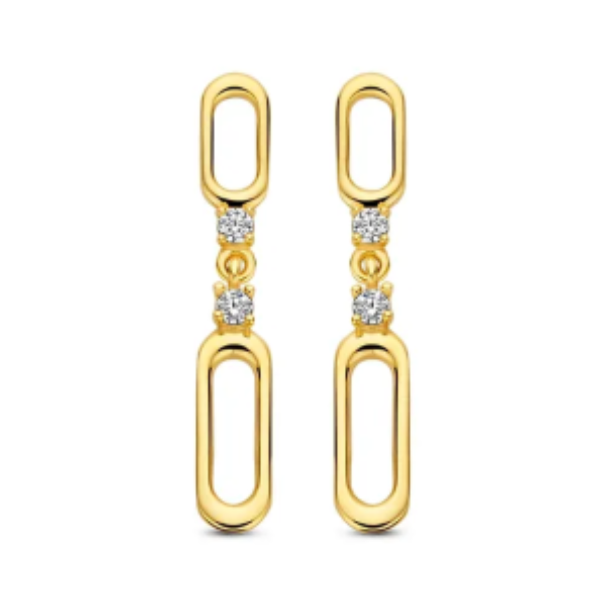 gouden J&J oorhangers, 2 open ovalen+ zirconias