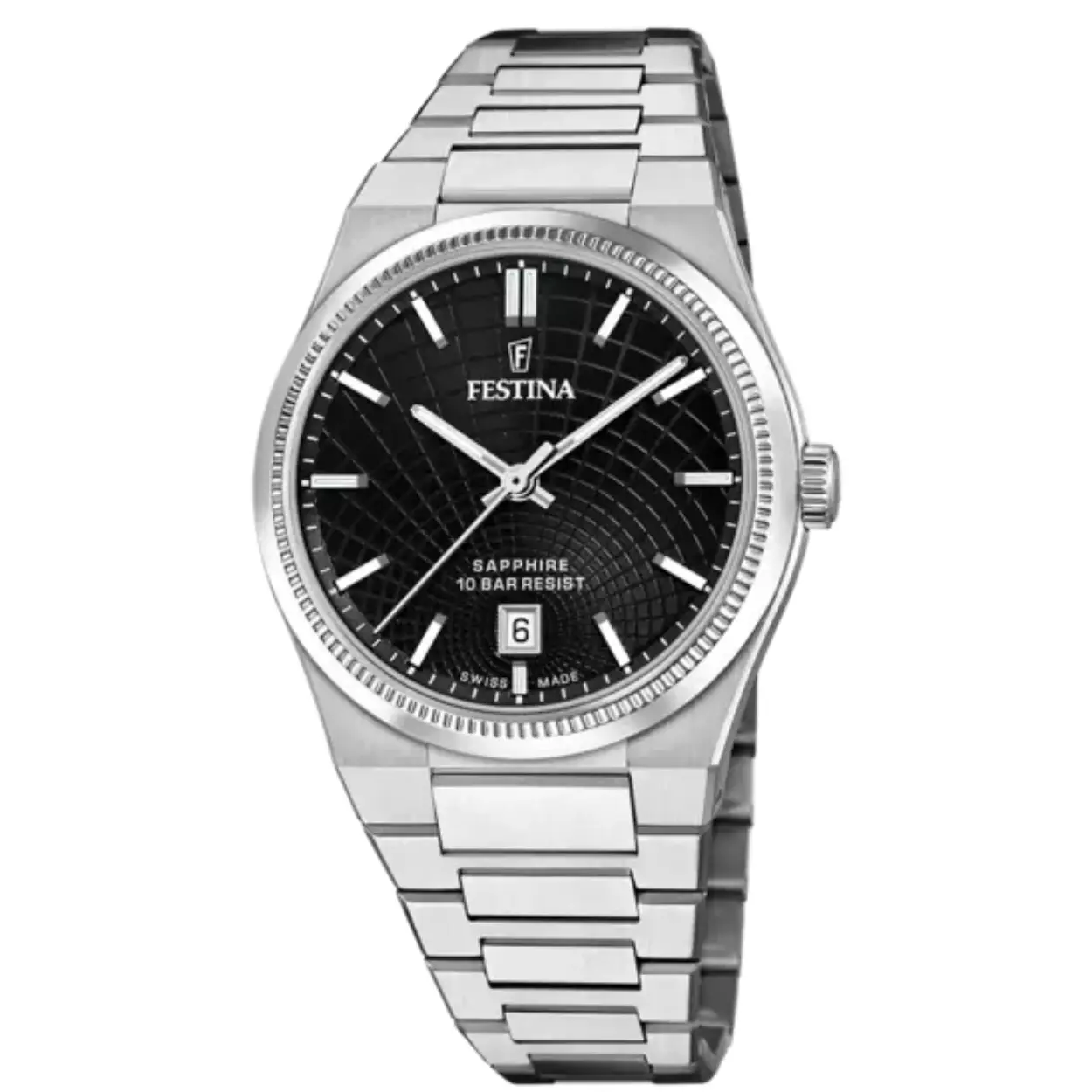 Ontdek de uitmuntendheid en precisie in elk detail met het Festina Rivé Swiss Made horloge. Dit onderscheidende model belichaamt de essentie van de Zwitserse horlogetraditie door zijn hoogprecisiebewegingen. Uitgerust met automatische kalibers die in Zwitserland zijn ontworpen en vervaardigd, garandeert dit horloge niet alleen efficiëntie en betrouwbaarheid, maar ook een ongeëvenaarde exclusiviteit.

Het saffierglas, bekend om zijn uitzonderlijke hardheid, zorgt ervoor dat het horloge zijn ongerepte uiterlijk door de tijd heen behoudt, terwijl de antireflectiebehandeling de zichtbaarheid onder alle lichtomstandigheden verbetert, wat een ongeëvenaarde helderheid belooft.

De kast, vervaardigd uit chirurgisch staal, is ontworpen om de eisen van het dagelijks leven te weerstaan zonder concessies te doen aan stijl of comfort. Dit stuk is niet alleen elegant maar ook comfortabel, perfect voor degenen die op zoek zijn naar een horloge dat duurzaamheid en verfijnd ontwerp combineert.

De Festina Rivé is een bevoorrechte keuze voor de horlogeliefhebber die technische en esthetische perfectie in gelijke mate waardeert.
