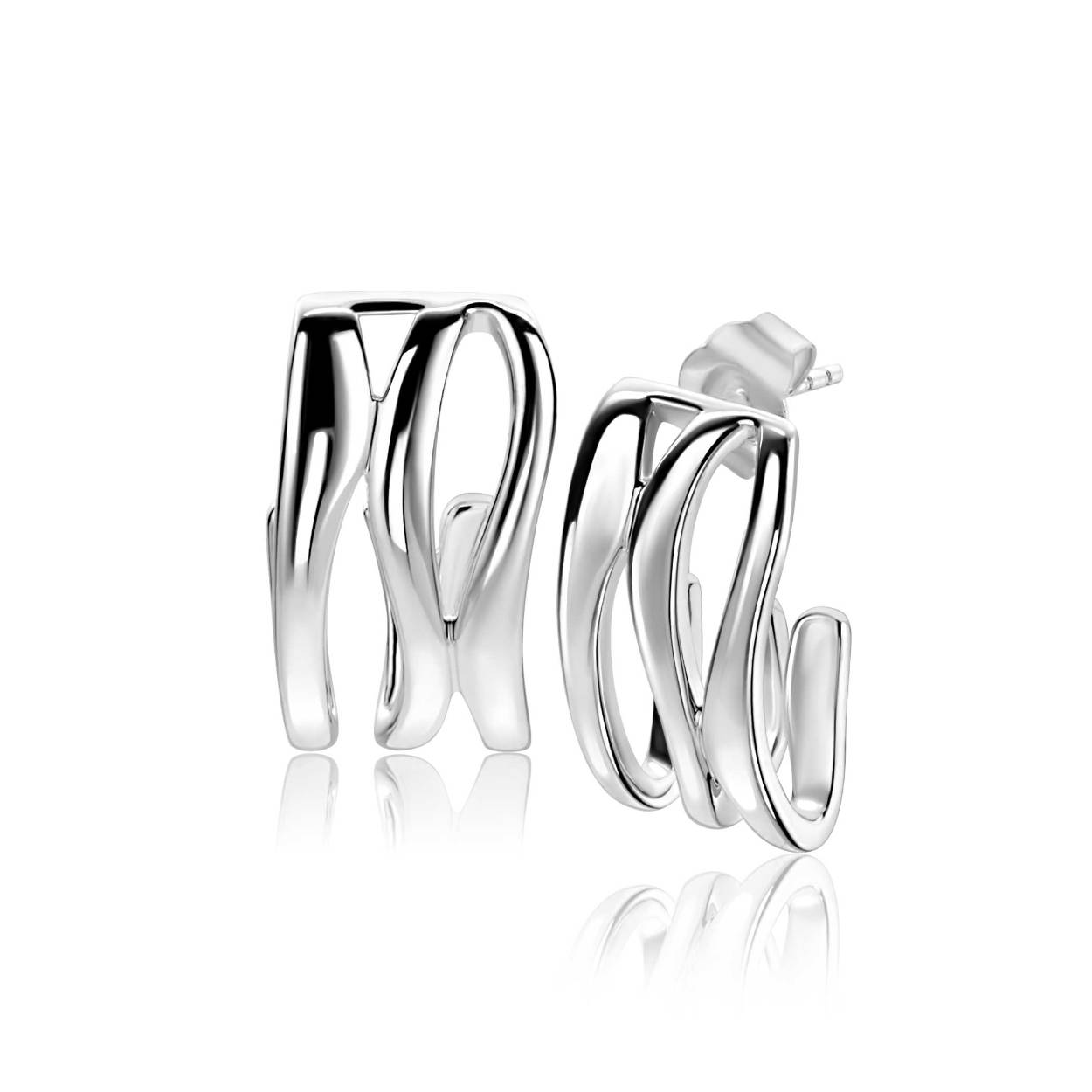 ZINZI zilveren brede oorsieraden (21 x 12mm) organisch gevormd met vlindersluiting. Exclusief ontworpen door mode-ontwerper Mart Visser. Deze zilveren oorsieraden dragen herkenbaar de signatuur van Mart Visser. Vervaardigd van eerste gehalte zilver (925) en met extra rodiumlaag voor een langdurige glans.