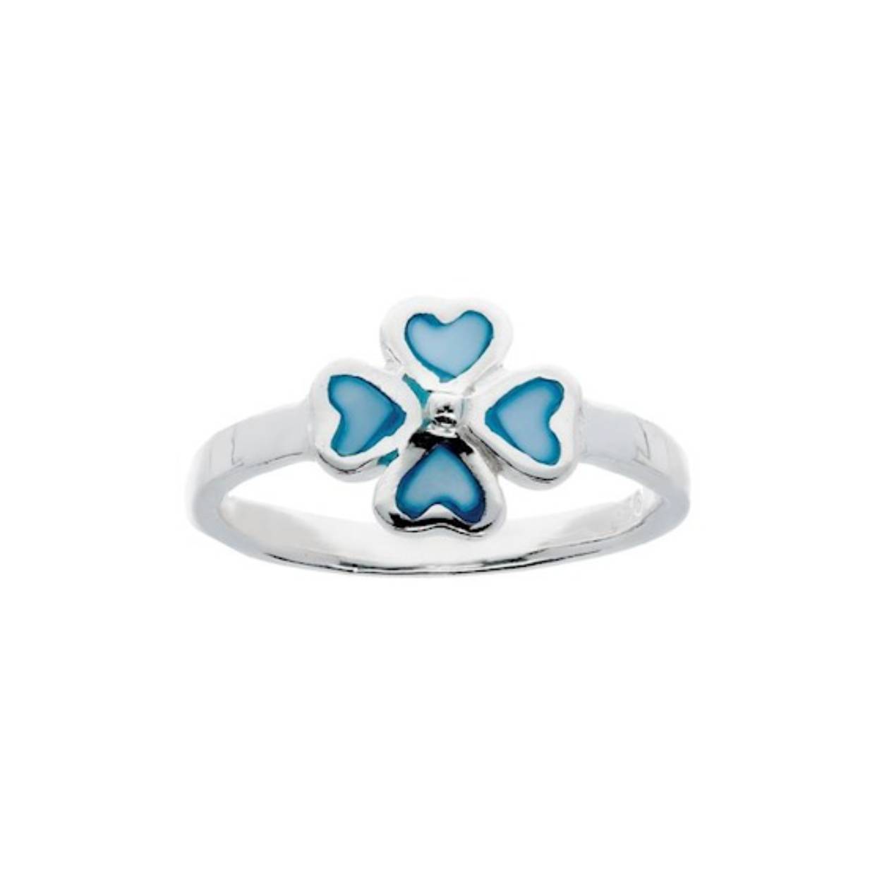 Zilveren ring met blauwe klaver