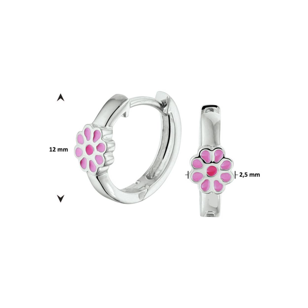 Gerhodineerd 925 zilveren oorringen uitgevoerd met een bloem. De oorringen hebben een afmeting van 12x2.5mm.