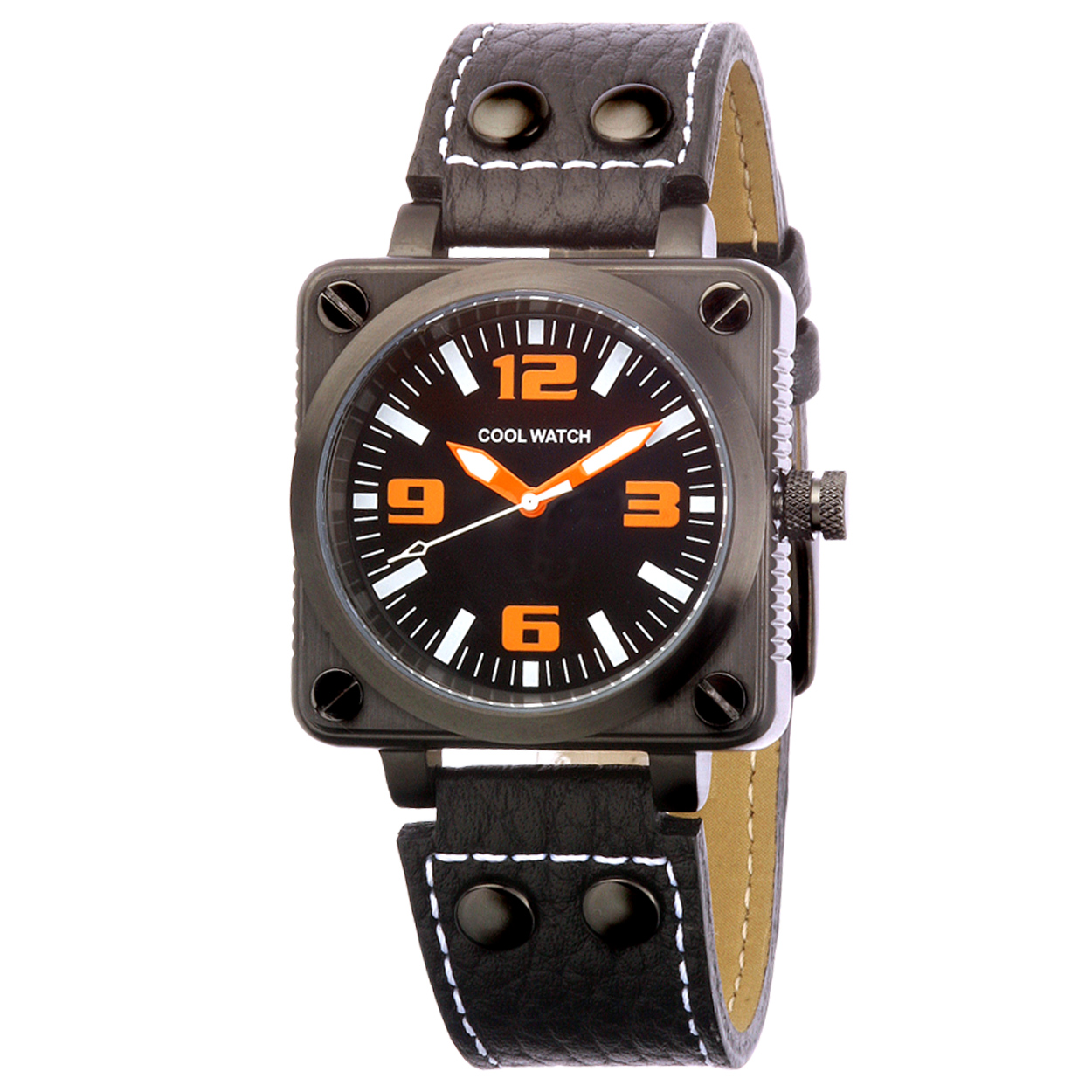 Coolwatch 142 jongens horloge edelstaal 10 ATM 

Algemeen
Geslacht: jongens
Model: CW.142

Voordelen
- band echt leer zwart (wit kleurig stiksel)
- wijzerplaat zwart met oranje cijfers (arabisch)
- boven gem. waterdicht: zwemmen/duiken
- duidelijke tijdsweergave
- studs op de band
- quartz
- maat kast 35mm (breedte) 12mm (dikte)