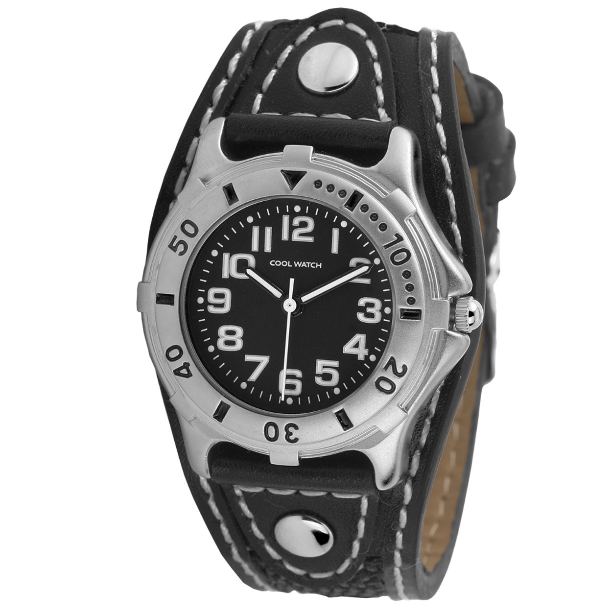 Coolwatch 160 jongens horloge 

Algemeen
Geslacht: jongens
Model: CW.160

Voordelen
- band PU leder zwart (wit kleurig stiksel)
- wijzerplaat zwart met witte streepjes
- wijzers lichten op in donker
- spat waterdicht: handenwassen, regen
- quartz
- maat kast 31mm (breedte) 10mm (dikte)
