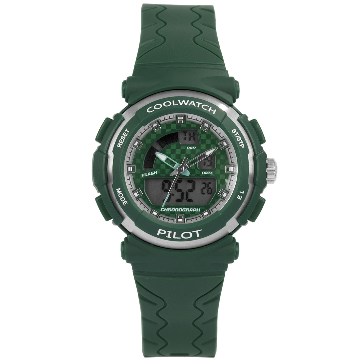 Coolwatch horloge CW.273 digitaal kunststof 5 ATM 

Algemeen
Geslacht: jongens/meisjes
Model: CW.273

Voordelen
- band plastic/silicone groen
- analoge en digitale tijdsweergave
- wijzerplaat groen met zilvere streepjes
- draagcomfort door licht gewicht
- ook voor brede pols (max. 233 mm)
- digitale tijdsweergave
- spat waterdicht: handenwassen, regen
- maat kast 35mm (breedte) 14,75mm (dikte)
