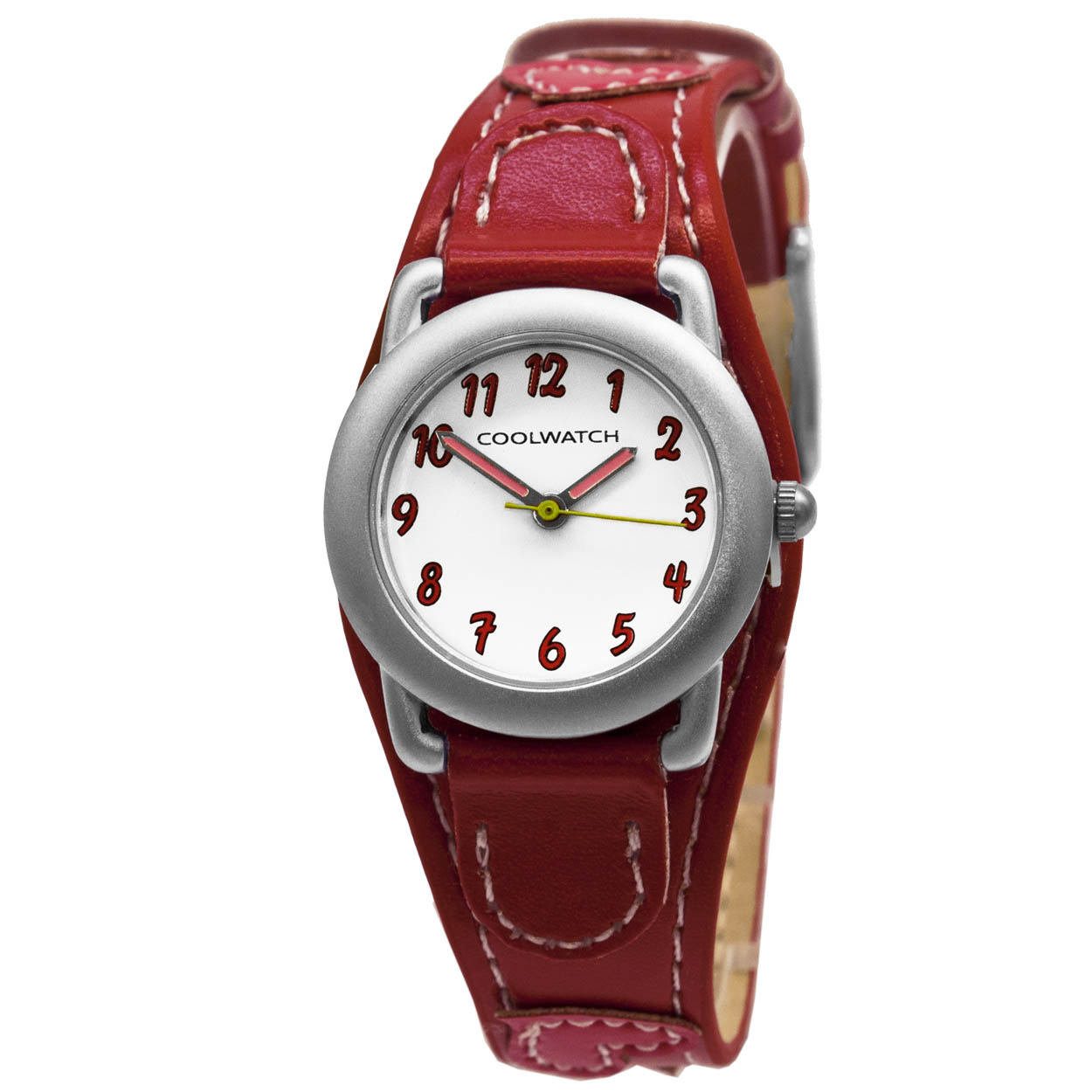 Coolwatch 1583 meisjes horloge 

Algemeen
Geslacht: meisjes
Model: CW.1583

Voordelen
- band PU leder rood
- wijzerplaat wit met roze cijfers (arabisch)
- extra harde duurzame laag
- duidelijke tijdsweergave
- spat waterdicht: handenwassen, regen
- quartz
- maat kast 21mm (breedte) 8mm (dikte)