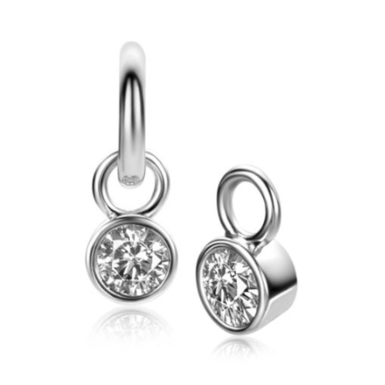 zilveren Zinzi creoolhanger, zilver+wit cz (april)