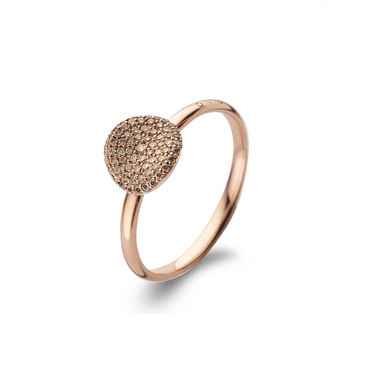 Deze Mini Waves ring is vervaardigd in 18-karaats roségoud en afgewerkt met bruine diamanten 0.28ct
