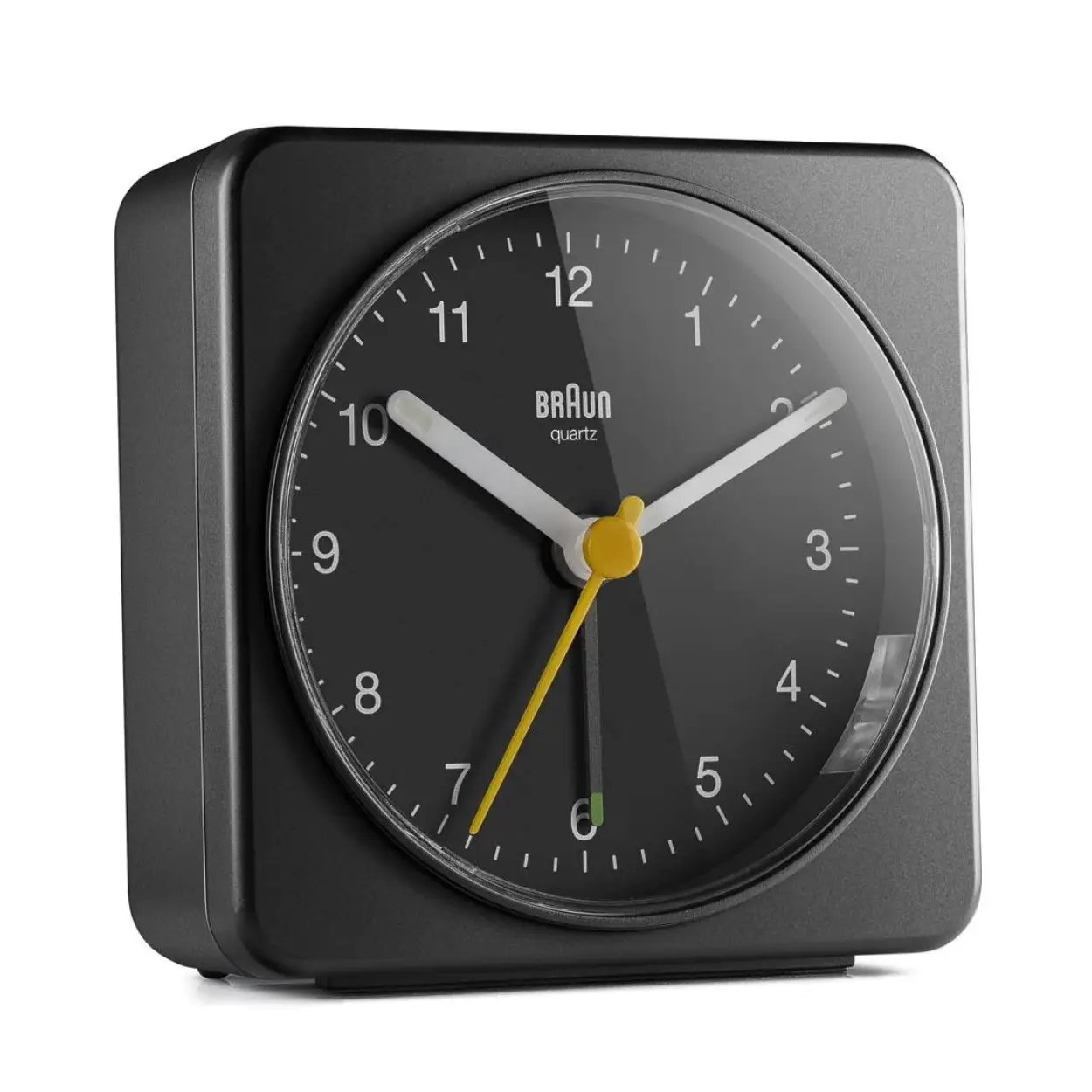 The BC03B classic analogue alarm clock has an easy to read dial layout and features the iconic yellow second hand that is synonymous with Braun’s award winning design history. The clean simplistic dial and contrasting hands with luminous tips offers great legibility, and the quartz sweep movement is quiet and precise. The snooze and light function greatly improves the functionality of this clock.
