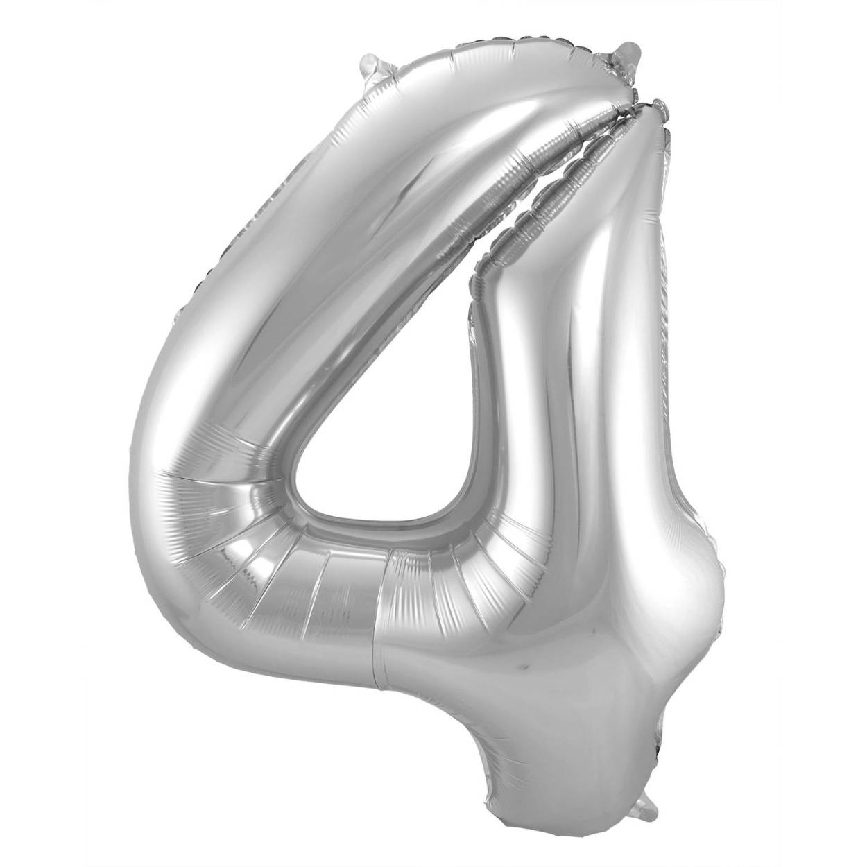 Zilveren Folieballon Cijfer 4 - 86 cm. Inhoud: 1 folieballon. Kleur: Zilverkleurig. Bijvoorbeeld te gebruiken tijdens de volgende feestgelegenheid/feestgelegenheden: Verjaardag, Jubileum en Kinderfeestje. Deze folieballon is 34 inch/86 cm. Het artikel is gemaakt van folie.