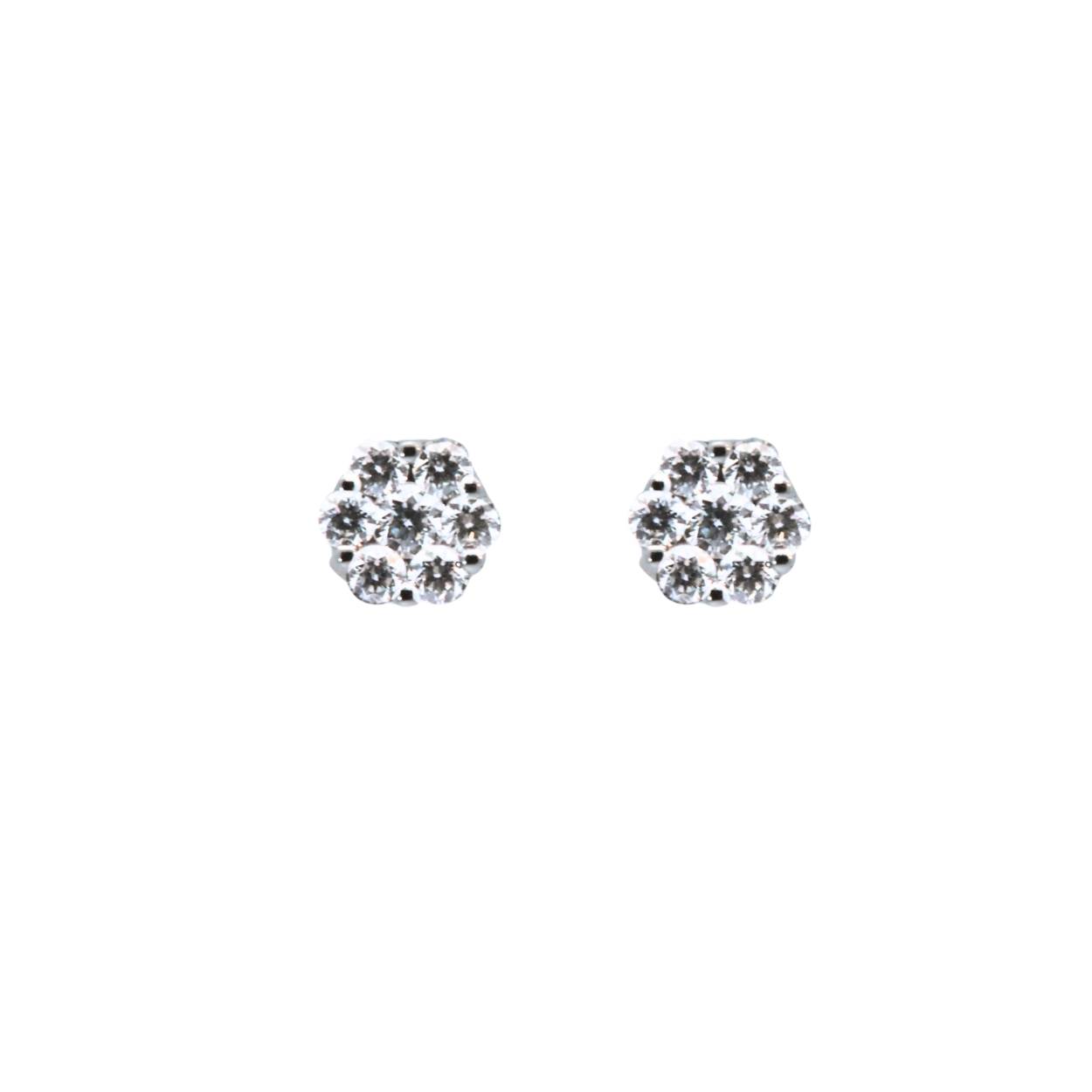 Witgouden oorstekers met diamanten 0.16ct in bloemvorm