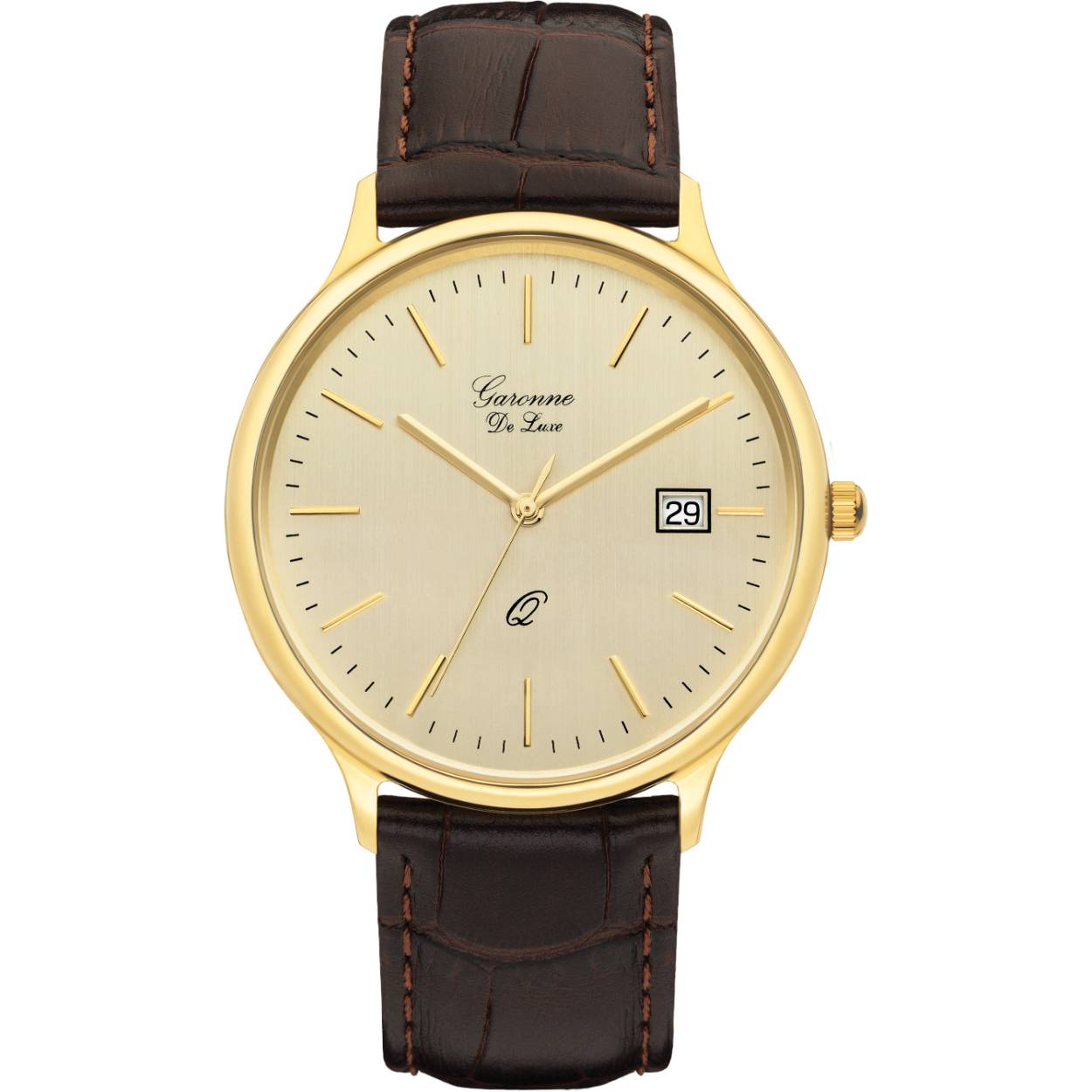 14 karaat gouden horloge met lederen band.